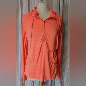 Tangerine Coral Orange Hooded Athletic Walking Jogging Running Top Shirt Large